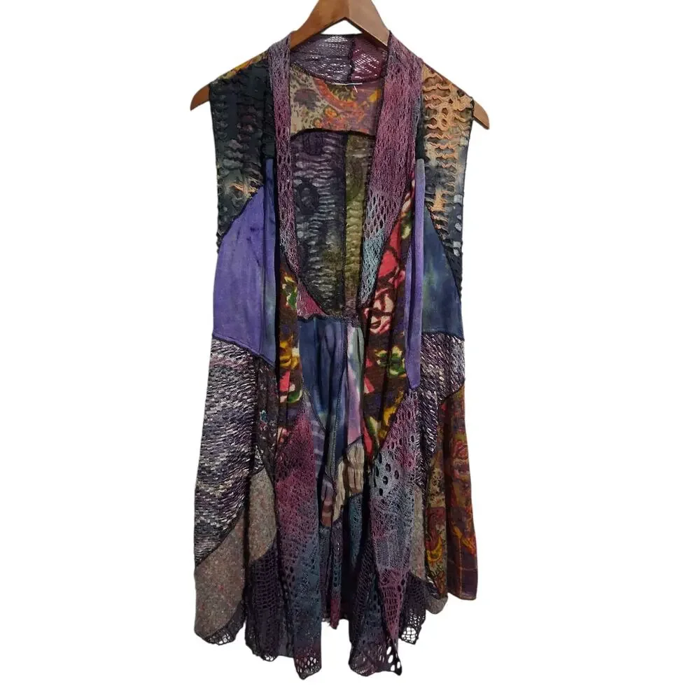 Asymmetrical Patchwork Colorful Mixed Media Womens One size Cottagecore Cardigan
